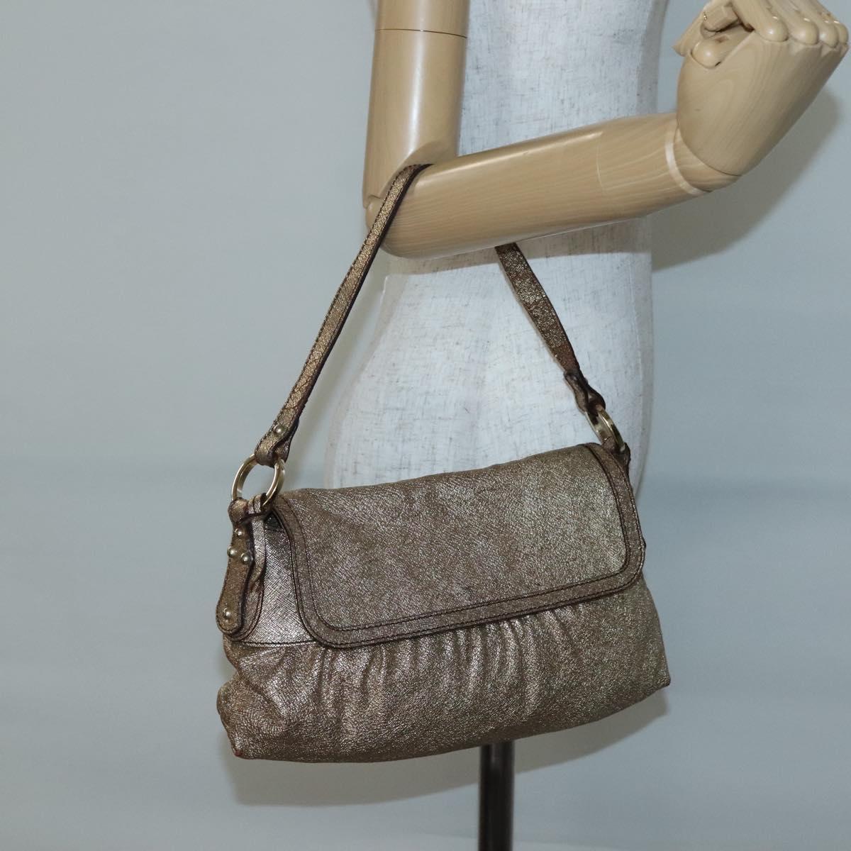 FENDI Shoulder Bag Leather Gold Auth ep10421