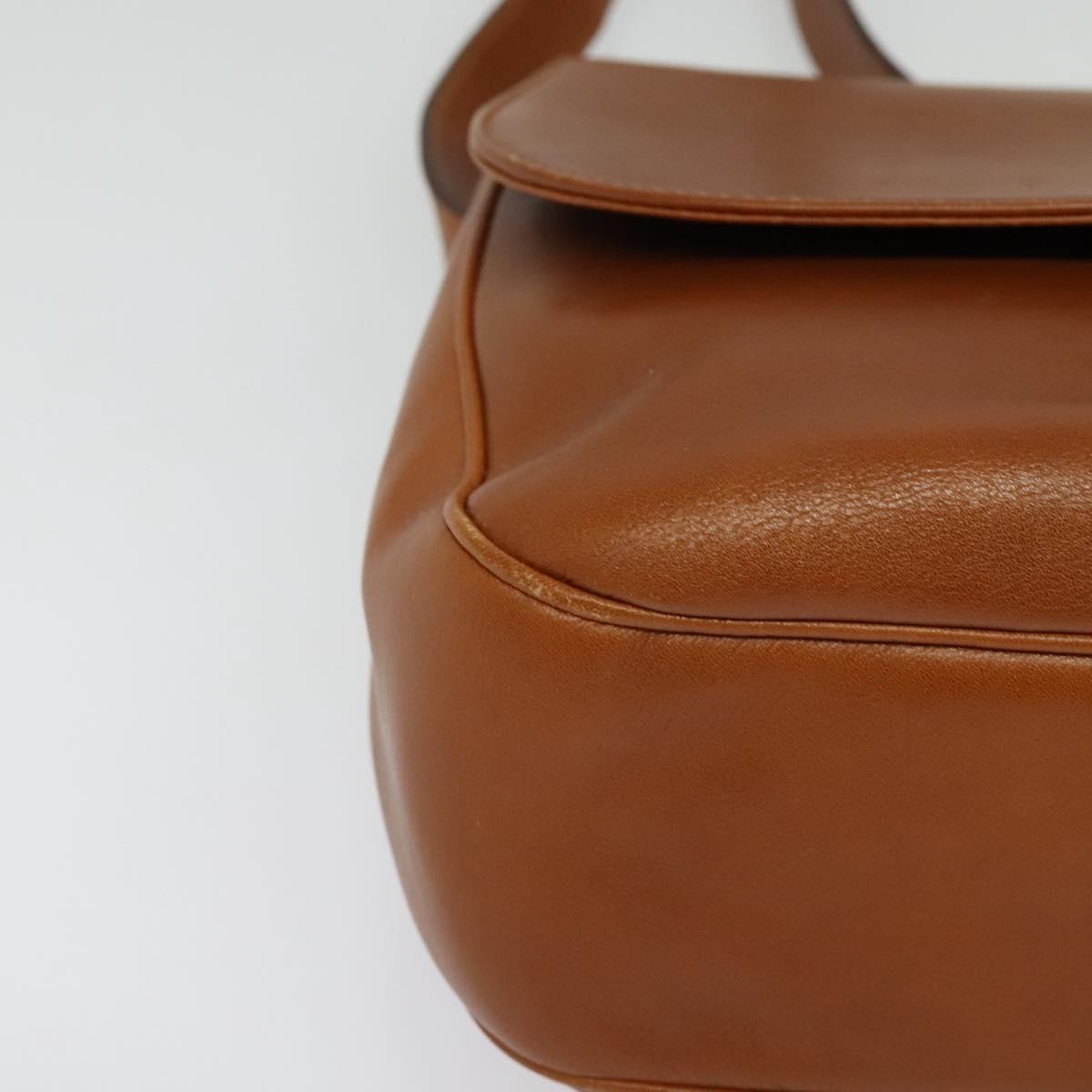 CELINE Shoulder Bag Leather Brown Gold Auth ep10441