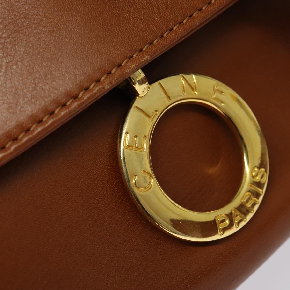 CELINE Shoulder Bag Leather Brown Gold Auth ep10441