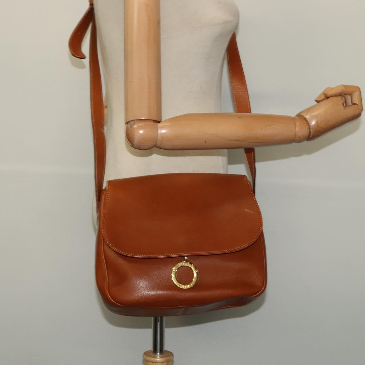 CELINE Shoulder Bag Leather Brown Gold Auth ep10441