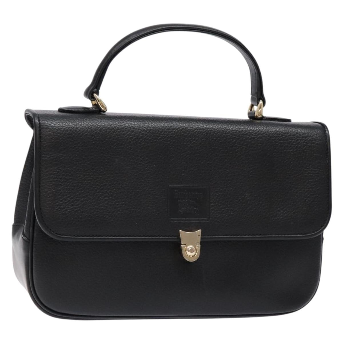 Burberrys Hand Bag Leather Black Gold Auth ep10446
