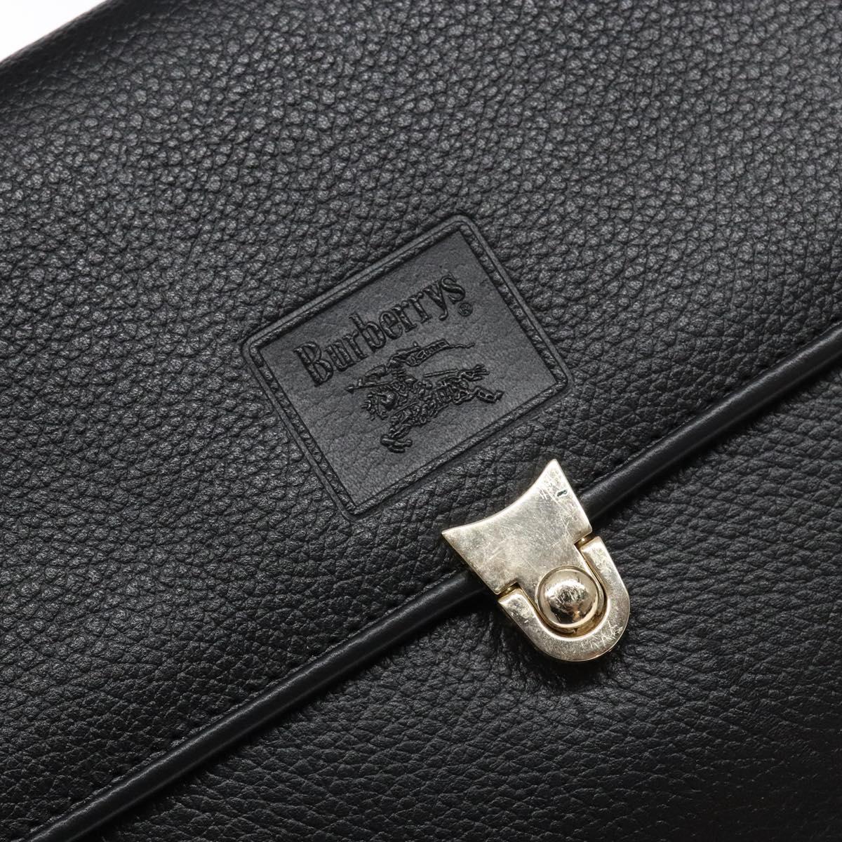 Burberrys Hand Bag Leather Black Gold Auth ep10446