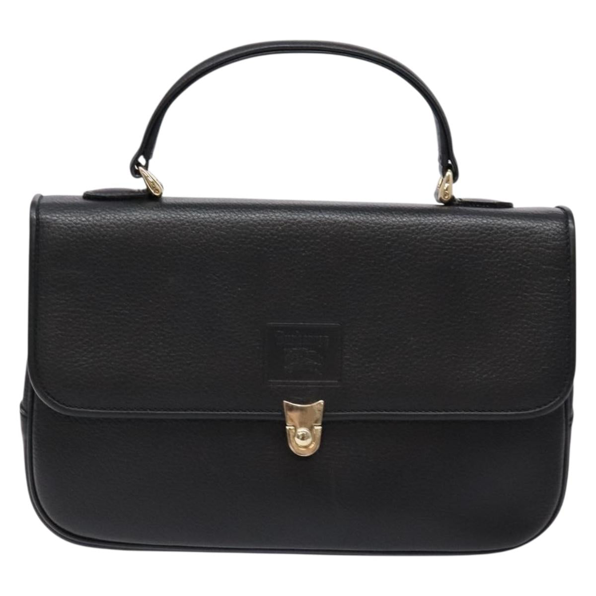 Burberrys Hand Bag Leather Black Gold Auth ep10446