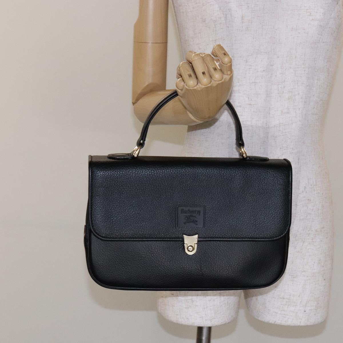 Burberrys Hand Bag Leather Black Gold Auth ep10446