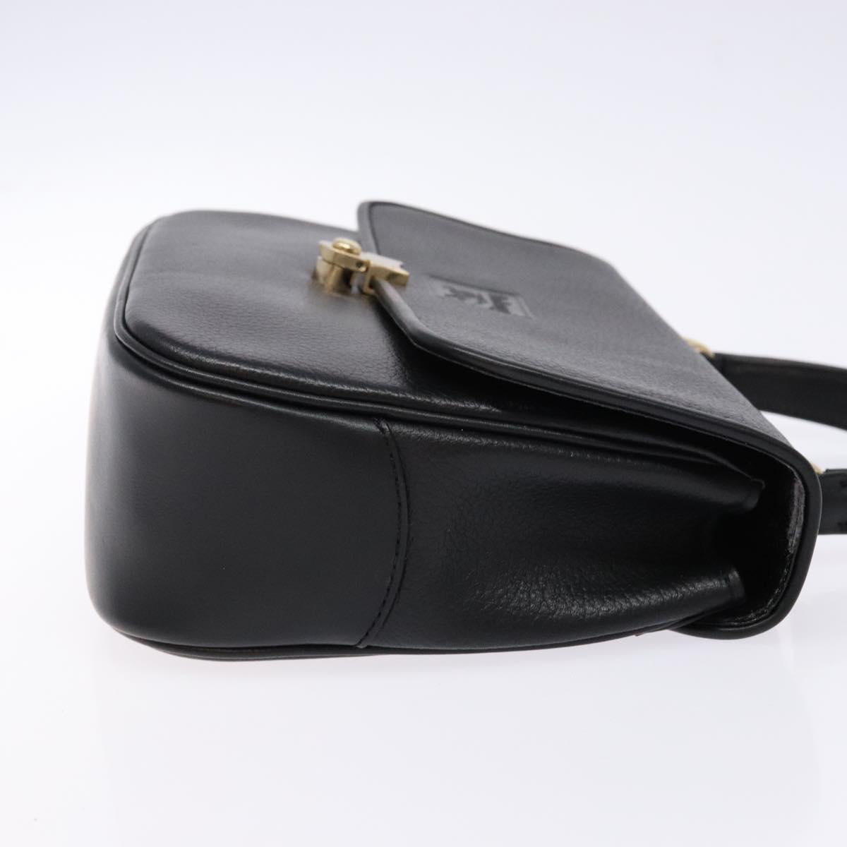 Burberrys Hand Bag Leather Black Gold Auth ep10446