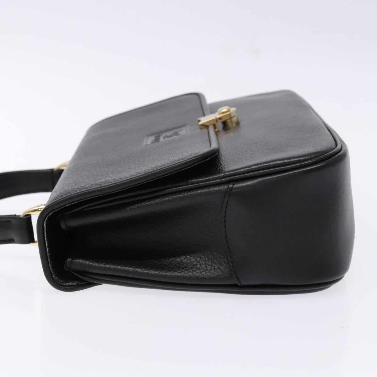 Burberrys Hand Bag Leather Black Gold Auth ep10446
