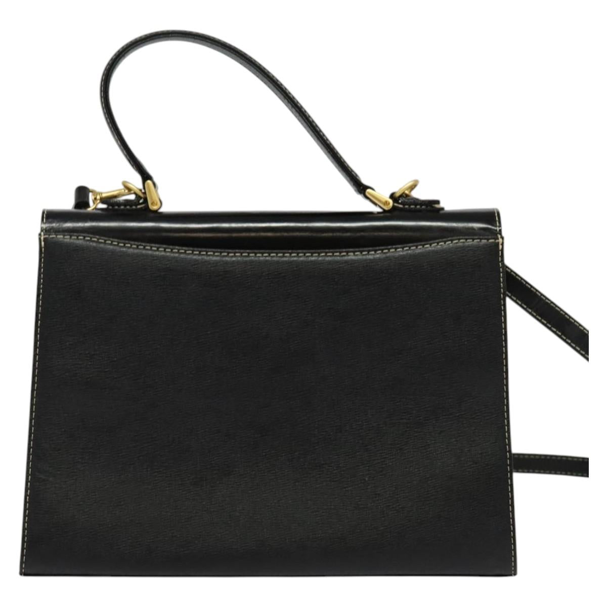 Burberrys Hand Bag Leather 2way Black Gold Auth ep10449