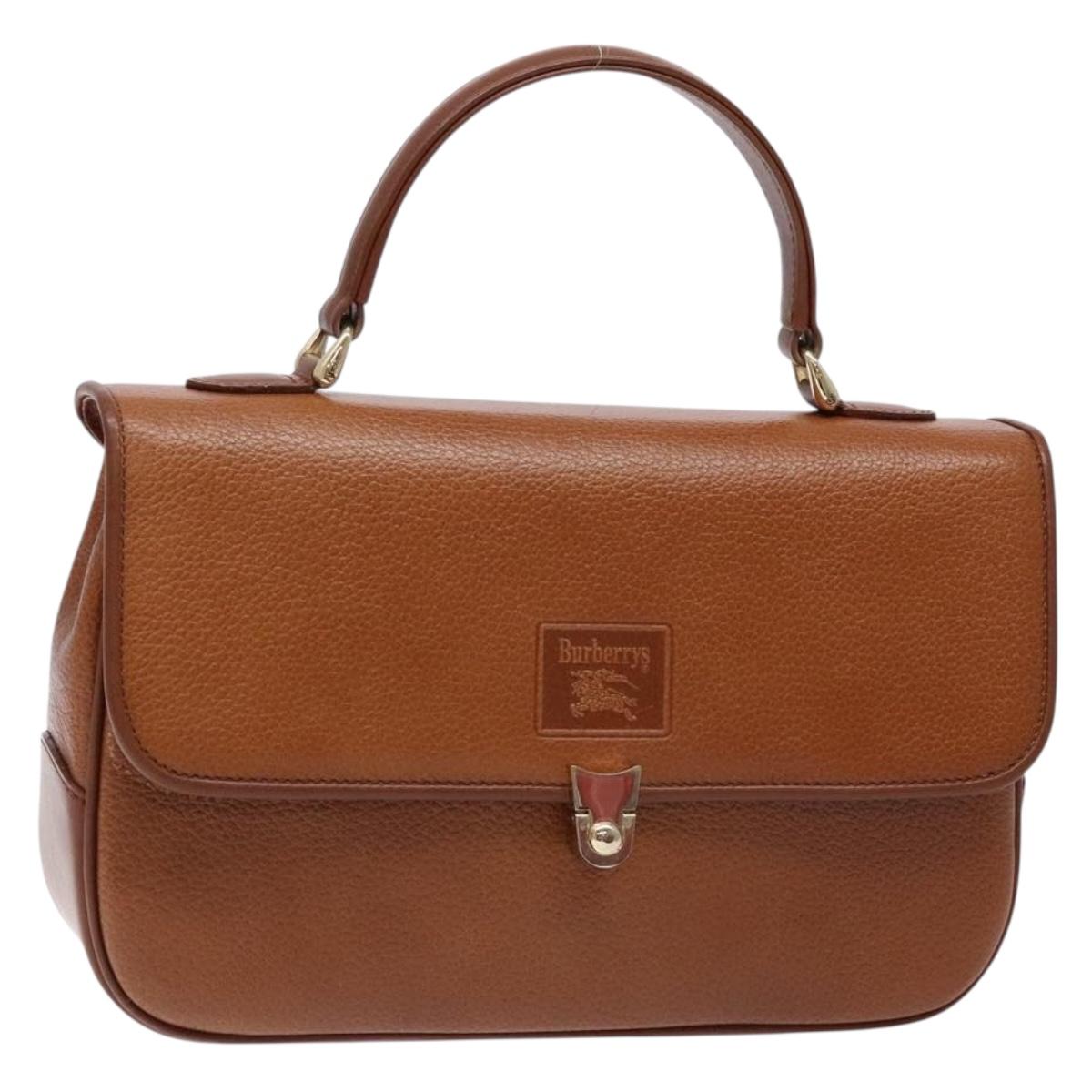 Burberrys Hand Bag Leather Brown Gold Auth ep10452