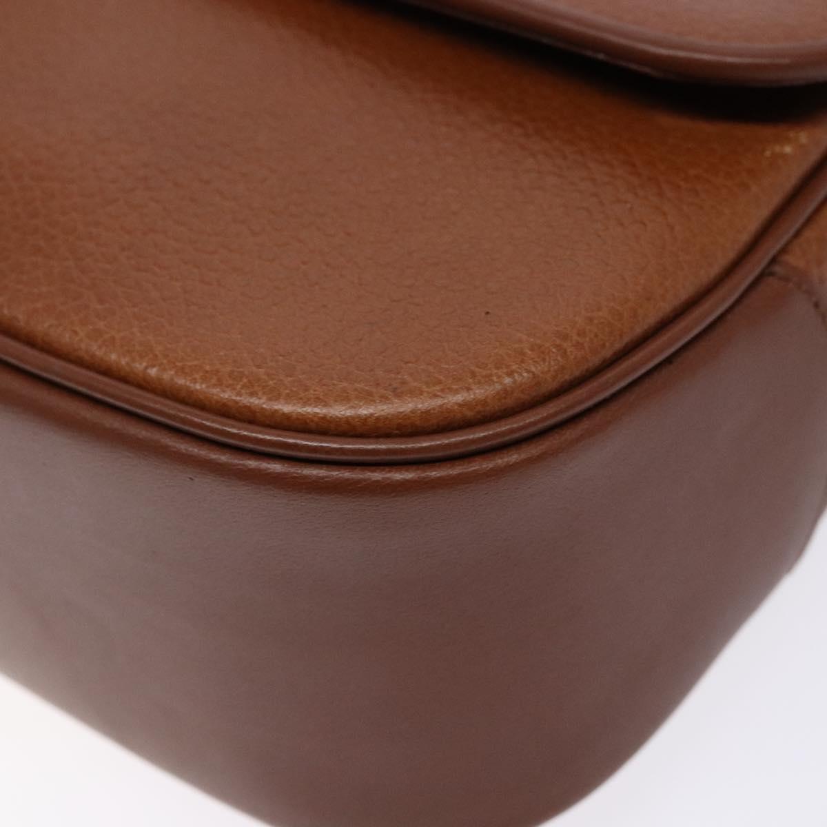 Burberrys Hand Bag Leather Brown Gold Auth ep10452