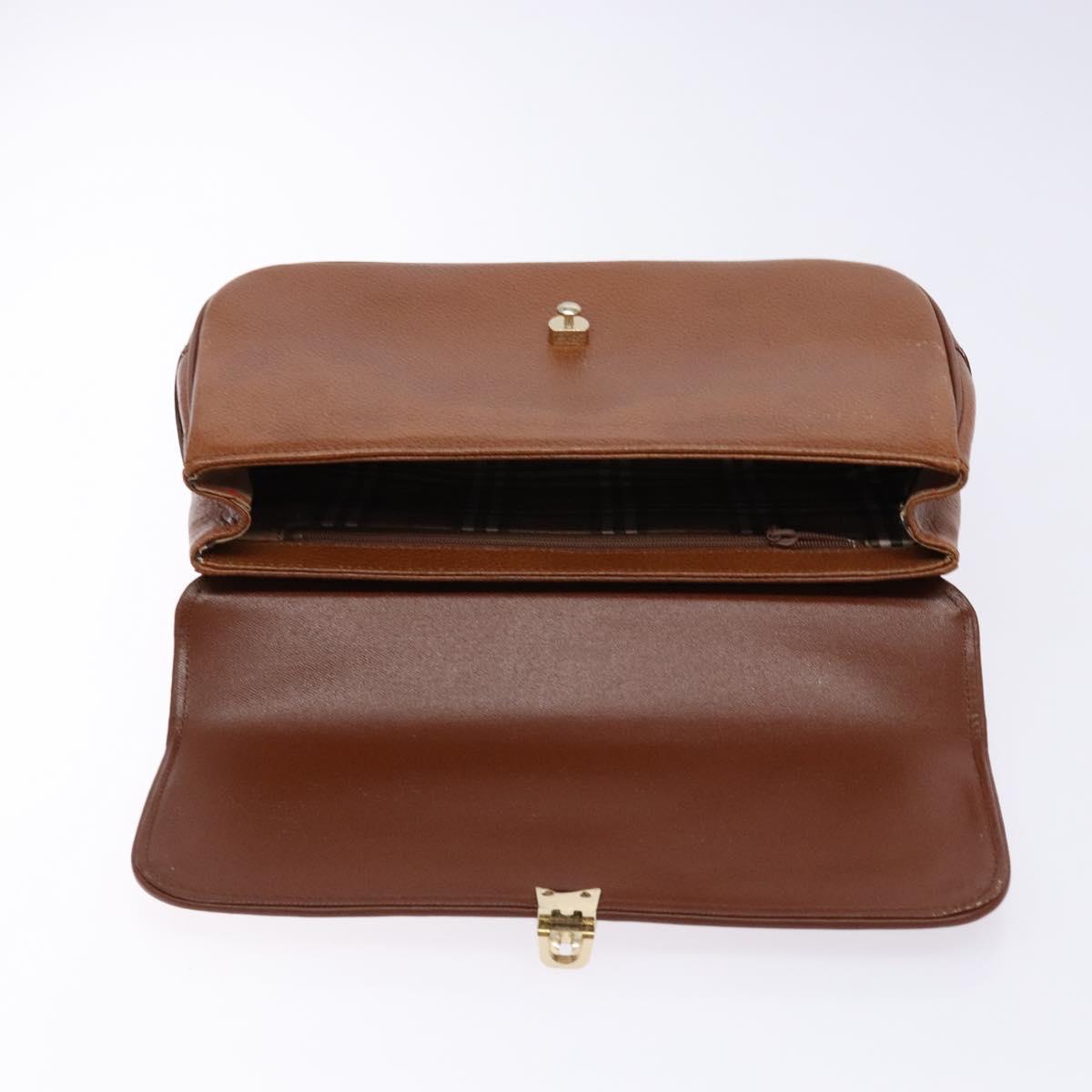 Burberrys Hand Bag Leather Brown Gold Auth ep10452