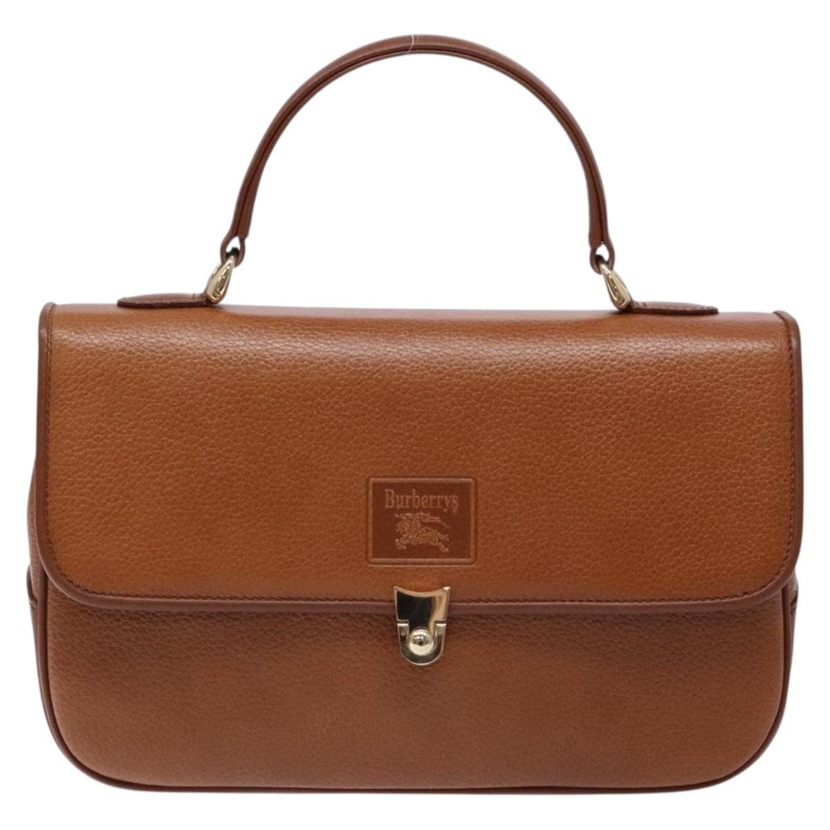 Burberrys Hand Bag Leather Brown Gold Auth ep10452
