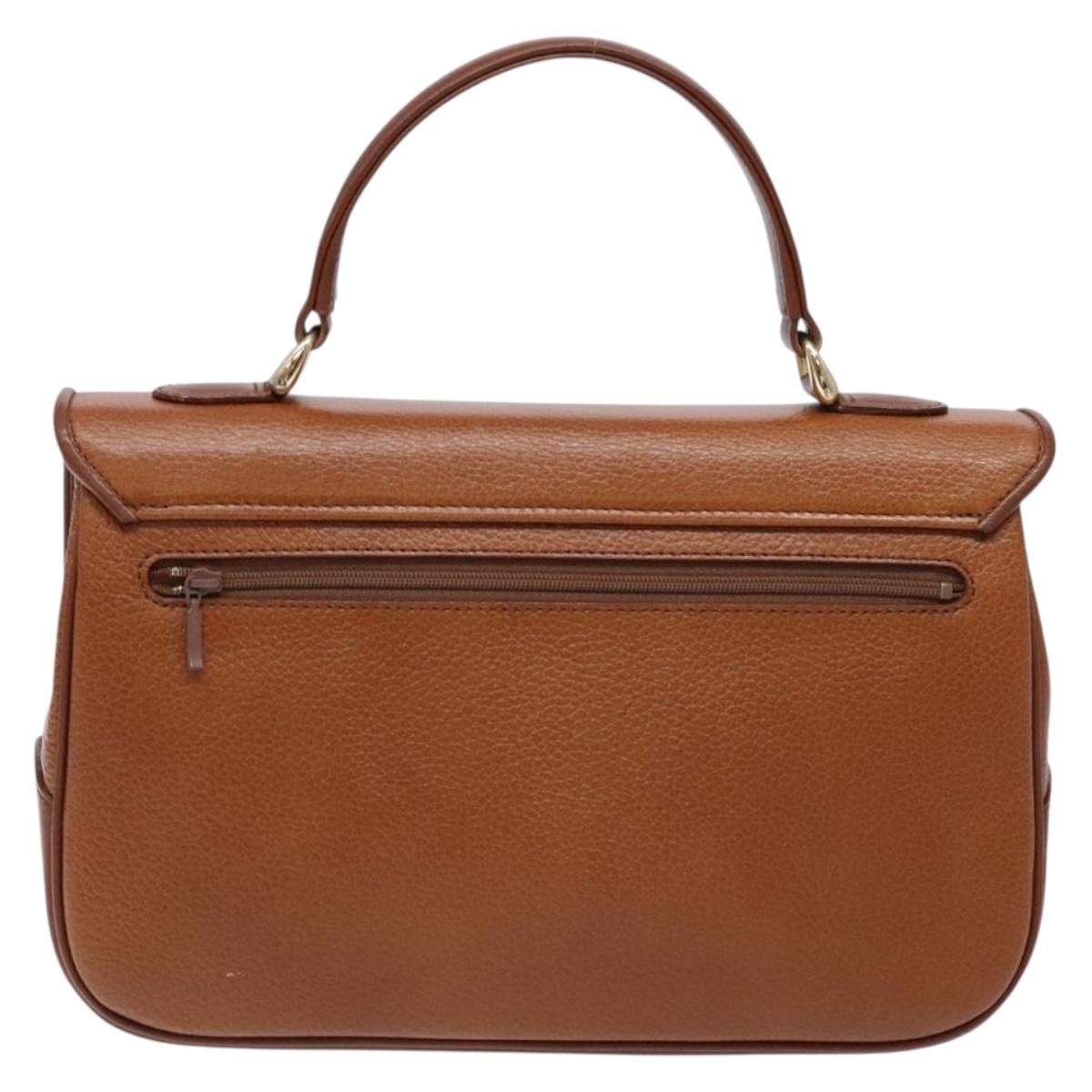 Burberrys Hand Bag Leather Brown Gold Auth ep10452