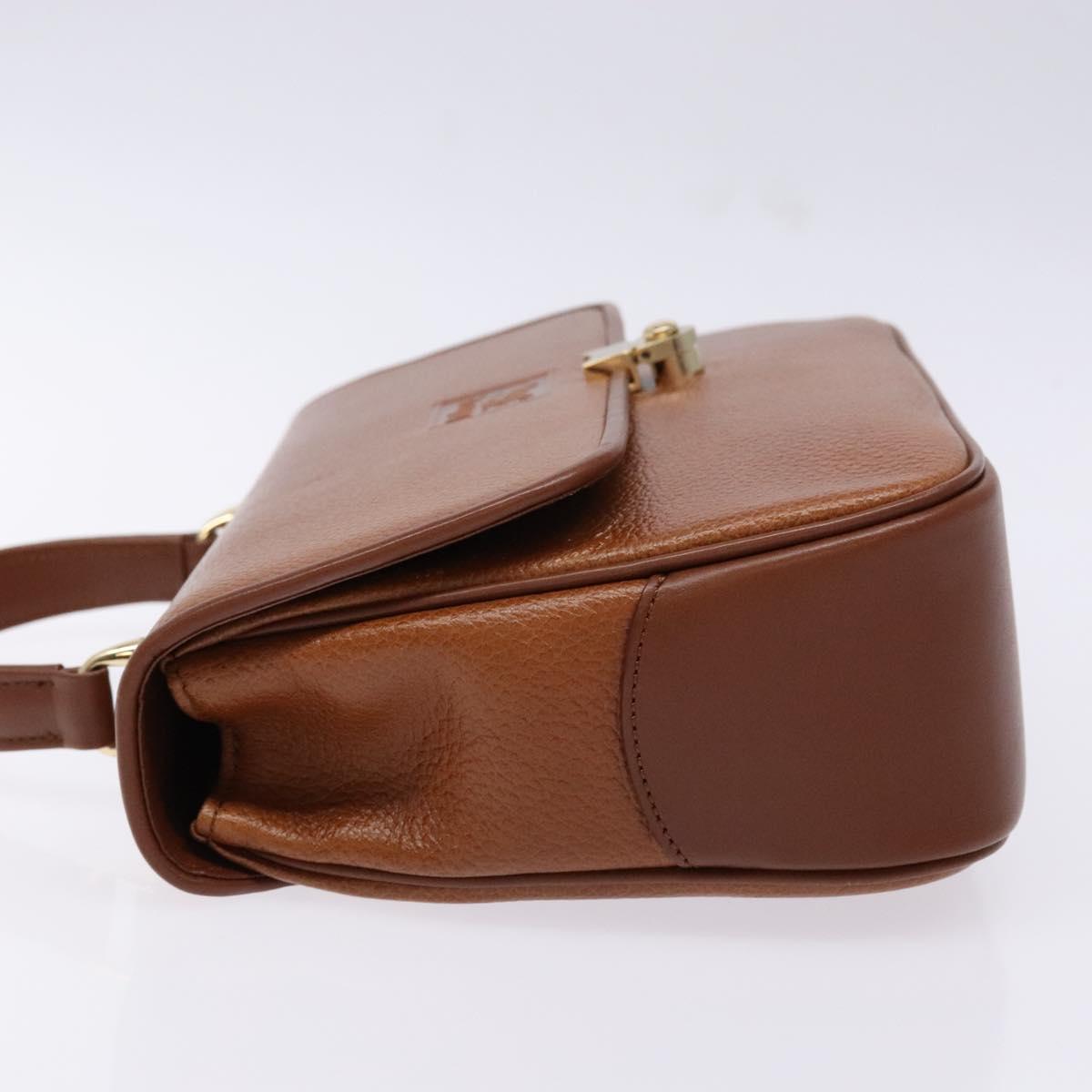 Burberrys Hand Bag Leather Brown Gold Auth ep10452
