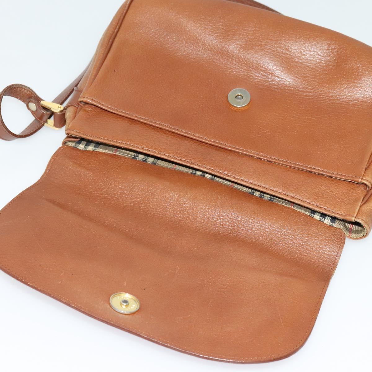 Burberrys Shoulder Bag Leather Brown Gold Auth ep10453
