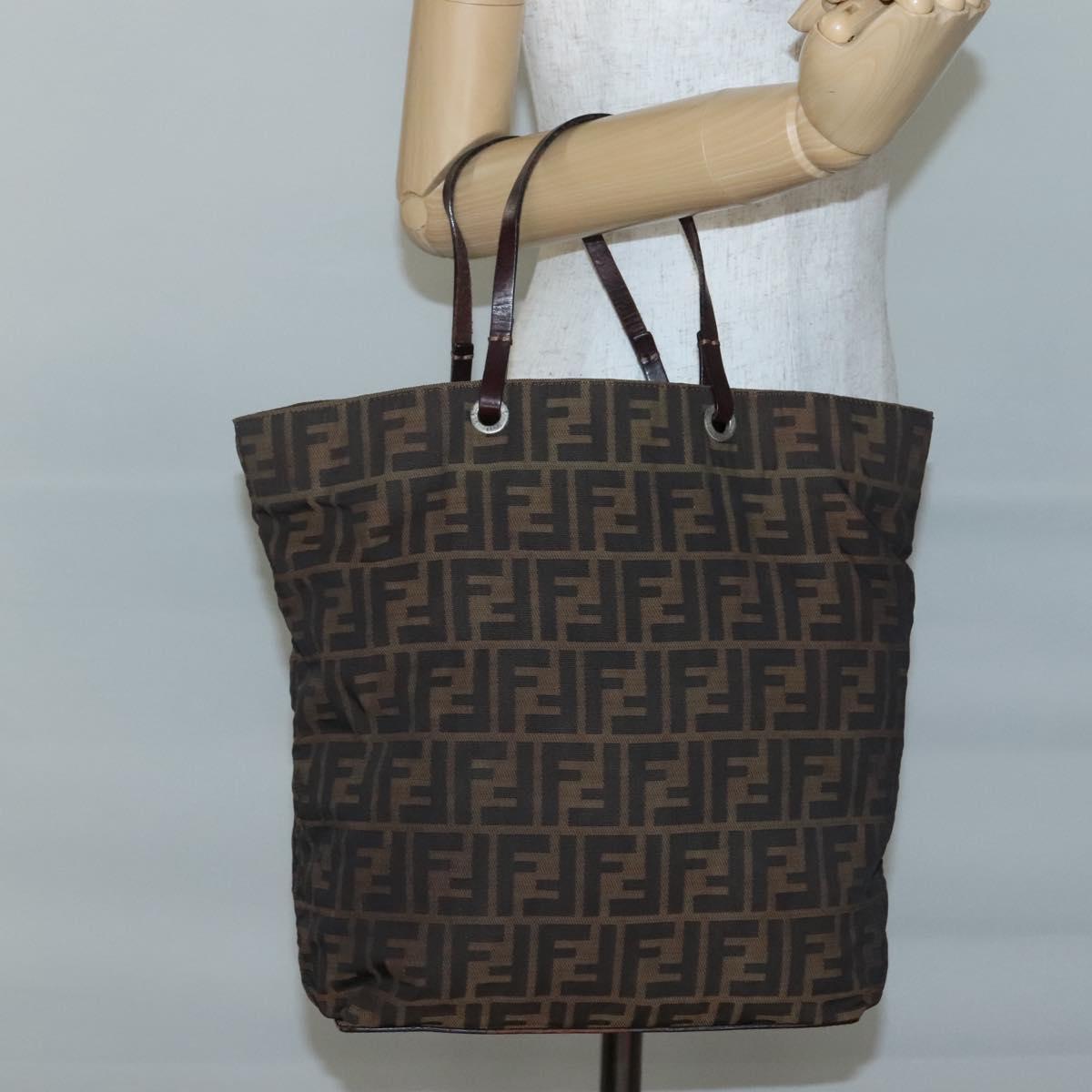 FENDI Zucca Canvas Hand Bag Black Brown Auth ep10459
