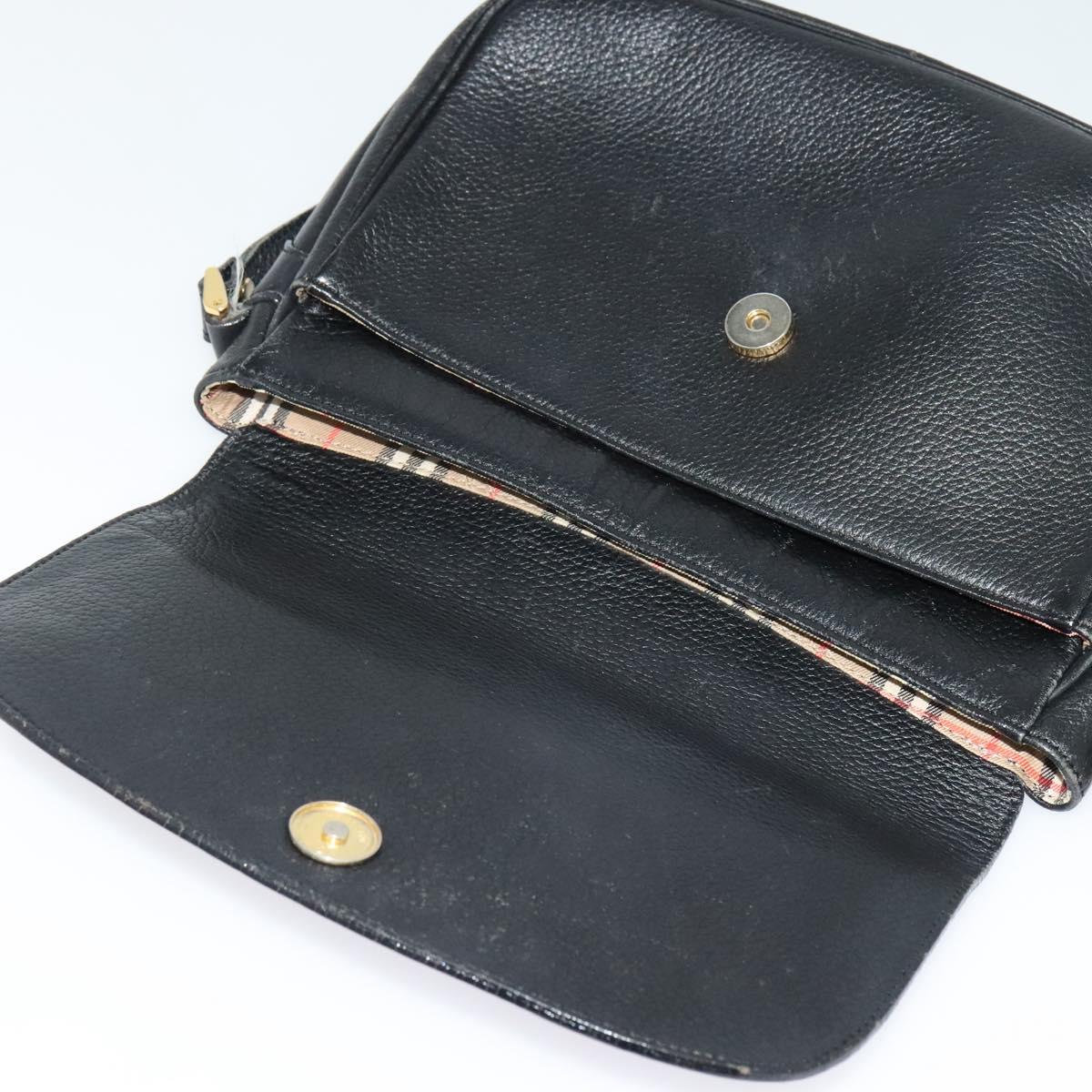 Burberrys Shoulder Bag Leather Gold Black Auth ep10469