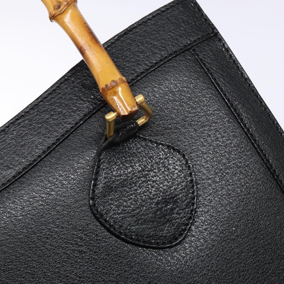 GUCCI Bamboo Hand Bag Leather Black Gold Auth ep10488