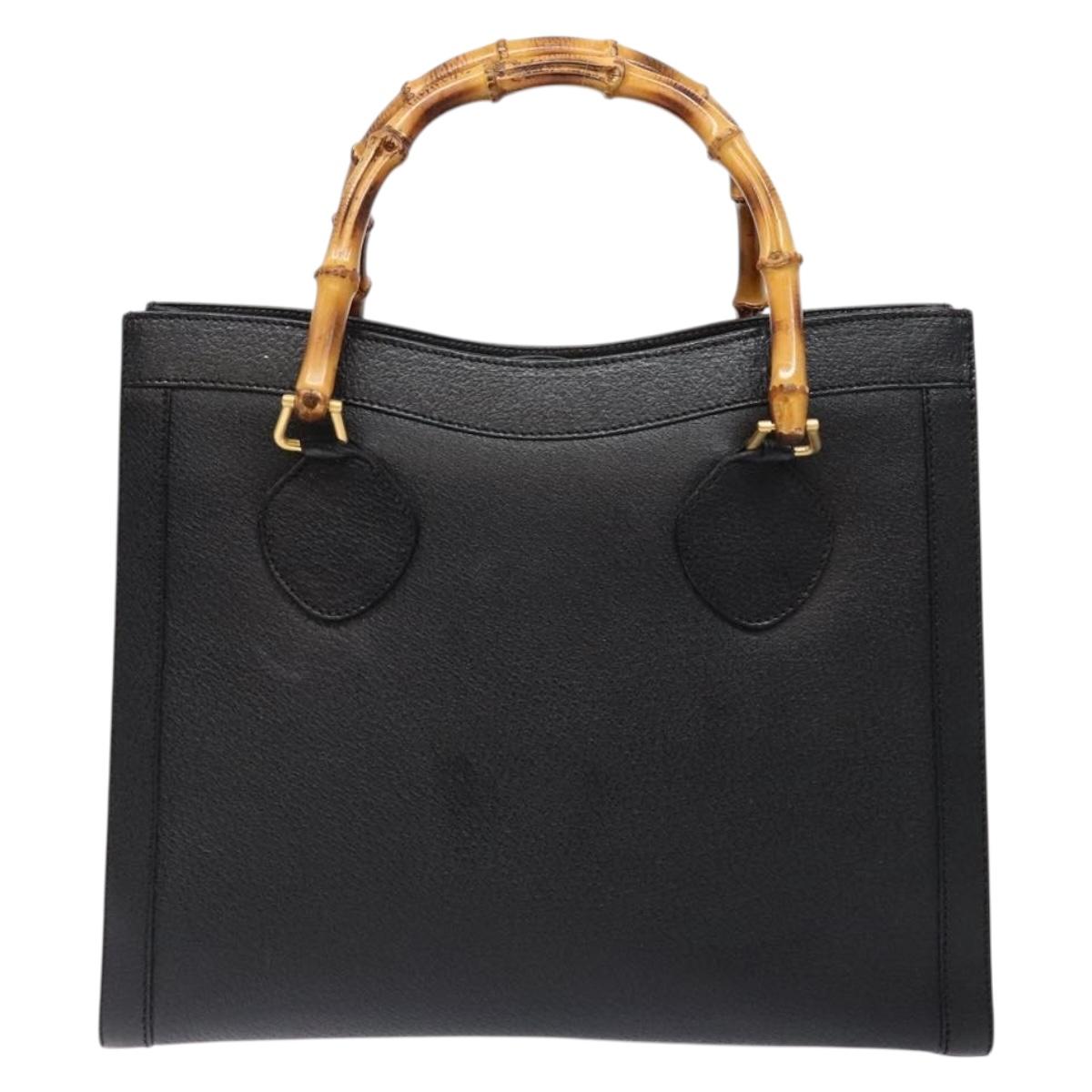 GUCCI Bamboo Hand Bag Leather Black Gold Auth ep10488