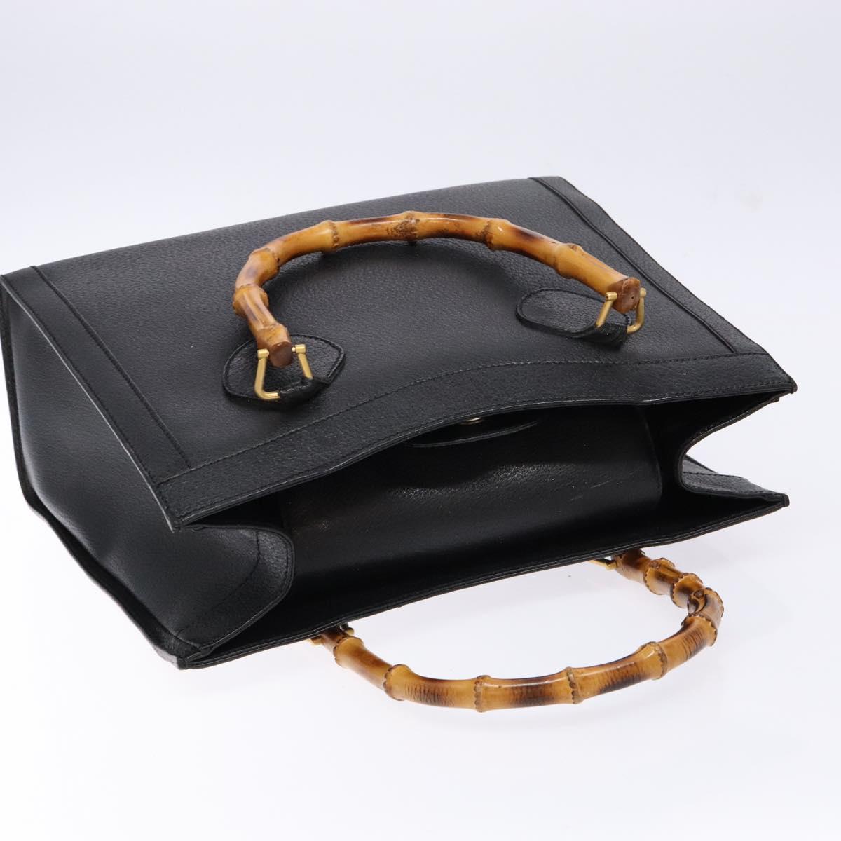 GUCCI Bamboo Hand Bag Leather Black Gold Auth ep10488