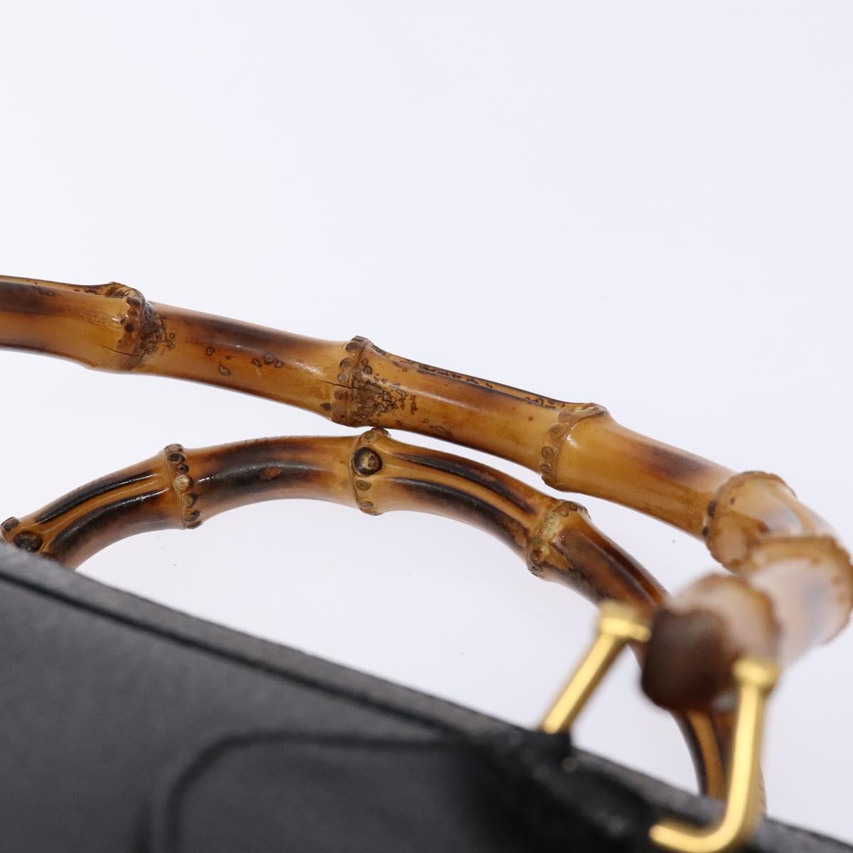GUCCI Bamboo Hand Bag Leather Black Gold Auth ep10488