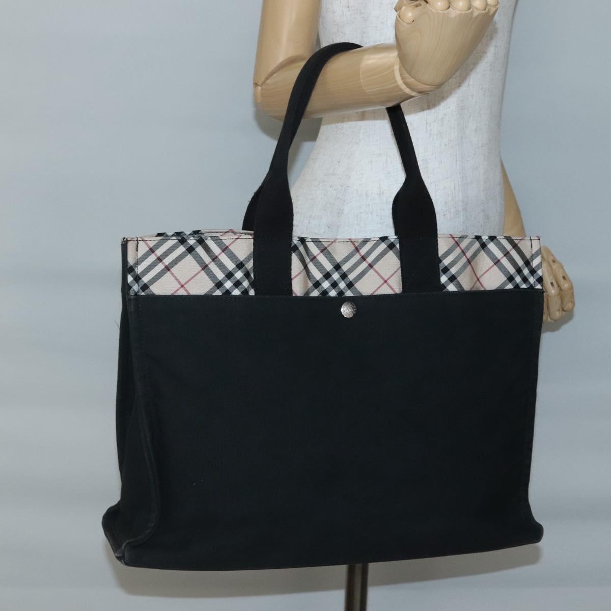 BURBERRY Nova Check Blue Label Hand Bag Canvas Black Beige Auth ep10498