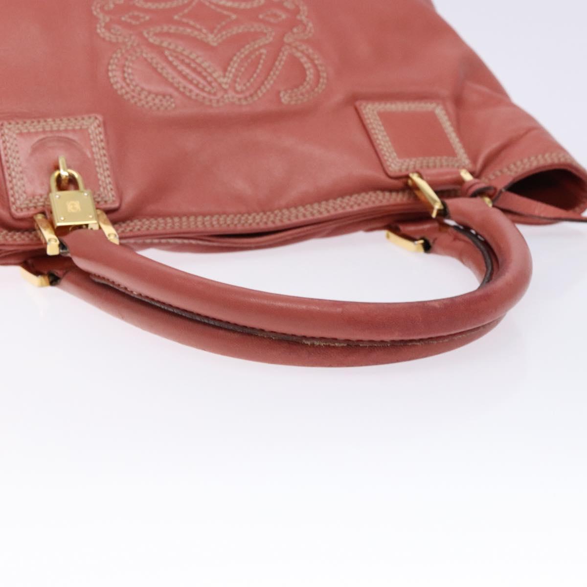 LOEWE Anagram Hand Bag Leather Pink Gold Auth ep10499