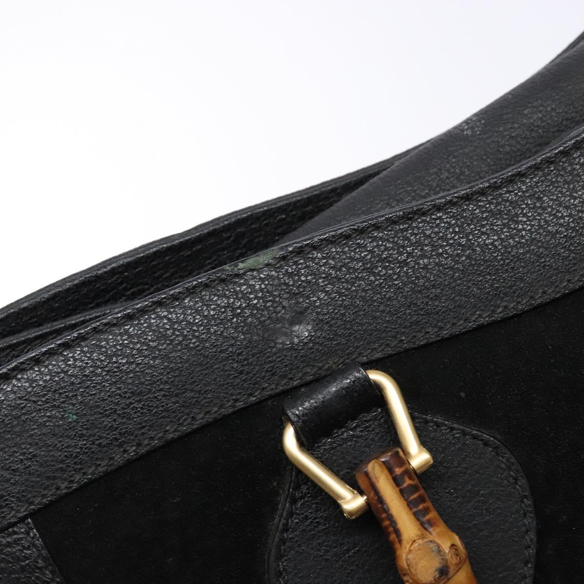 GUCCI Bamboo Hand Bag Suede Leather Black Gold 002 1186 0260 Auth ep10501