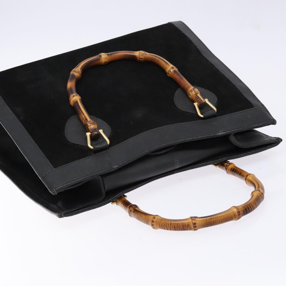 GUCCI Bamboo Hand Bag Suede Leather Black Gold 002 1186 0260 Auth ep10501