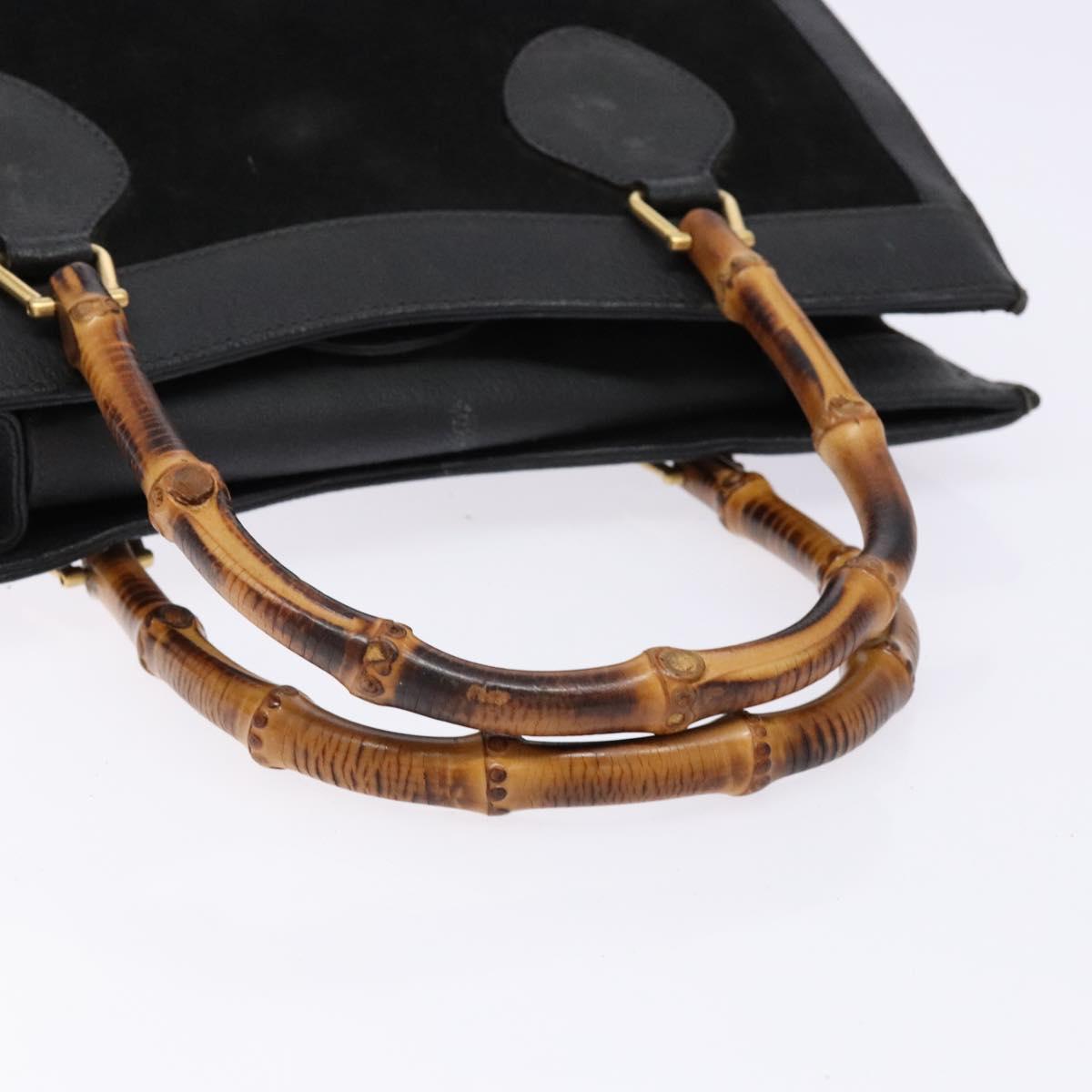GUCCI Bamboo Hand Bag Suede Leather Black Gold 002 1186 0260 Auth ep10501