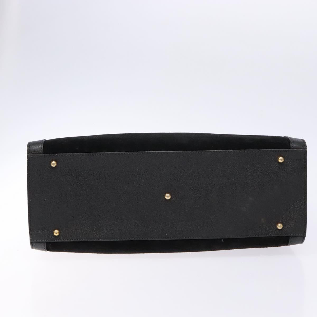 GUCCI Bamboo Hand Bag Suede Leather Black Gold 002 1186 0260 Auth ep10501