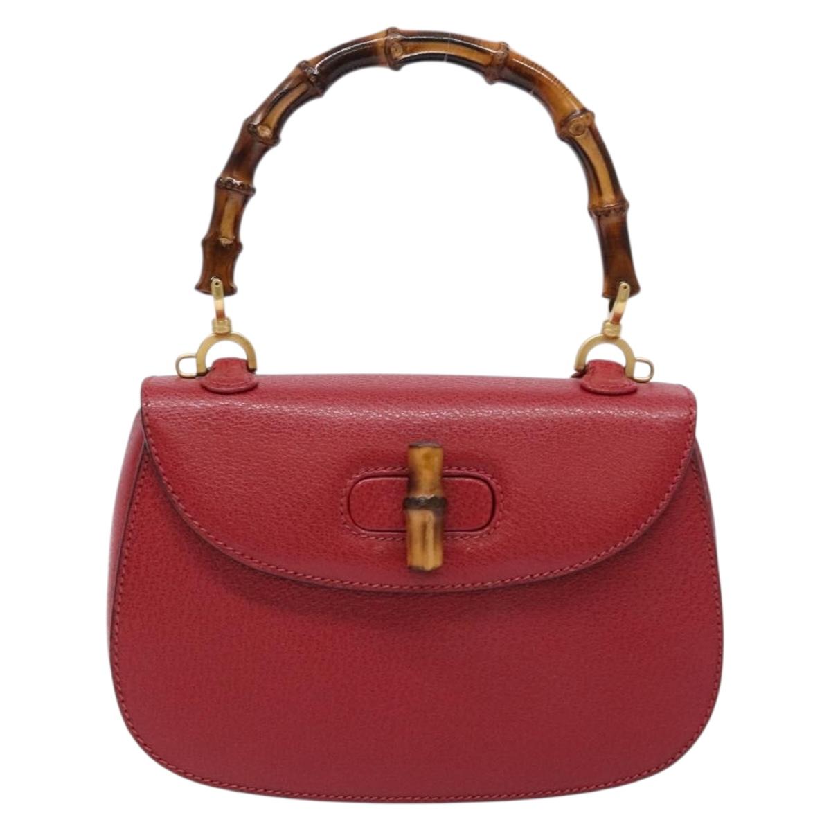 GUCCI Bamboo Hand Bag Leather Red Gold 000 46 0188 Auth ep10510