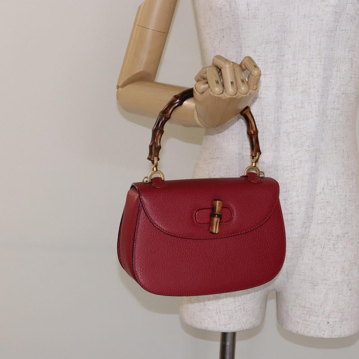 GUCCI Bamboo Hand Bag Leather Red Gold 000 46 0188 Auth ep10510