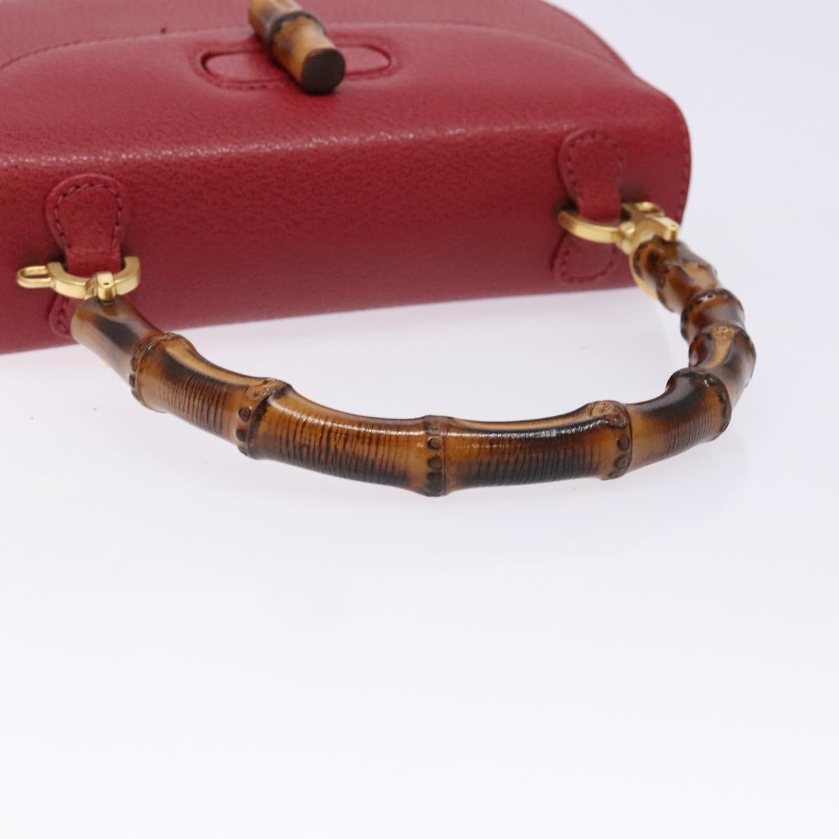 GUCCI Bamboo Hand Bag Leather Red Gold 000 46 0188 Auth ep10510