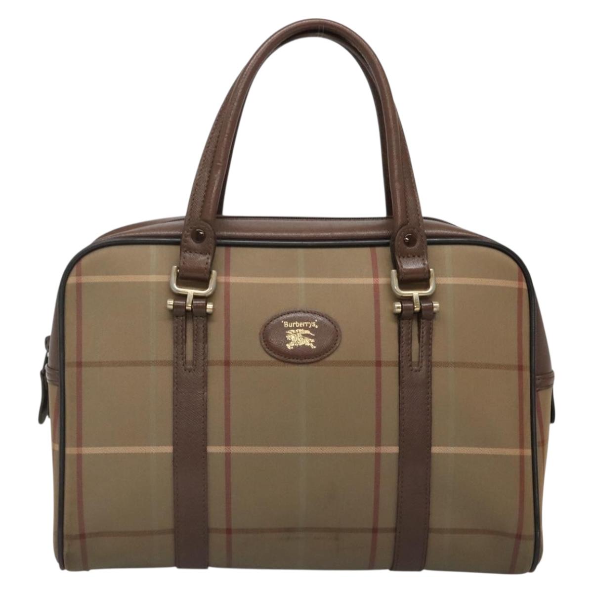 Burberrys Nova Check Hand Bag Canvas Gold Beige Auth ep10525
