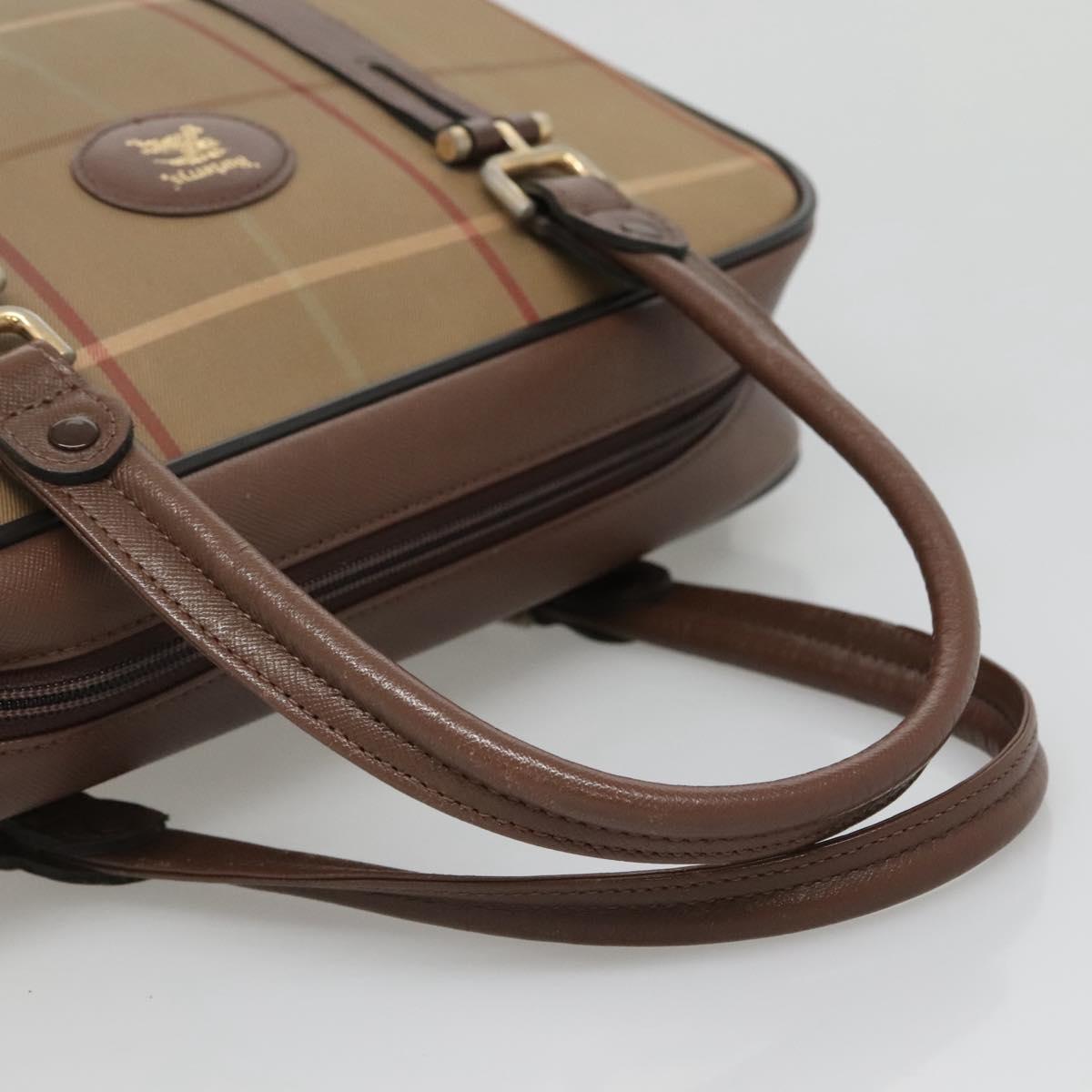 Burberrys Nova Check Hand Bag Canvas Gold Beige Auth ep10525