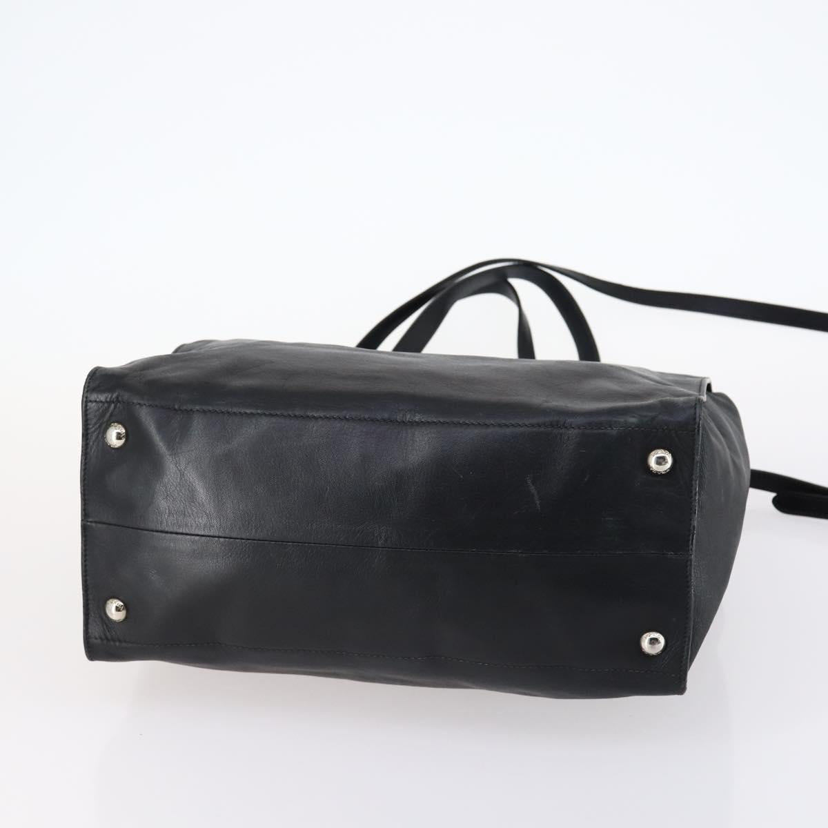 PRADA Tote Bag Leather 2way Black Silver Auth ep10526