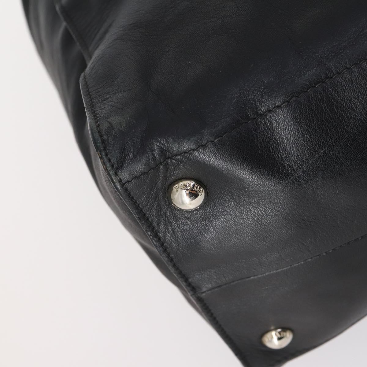 PRADA Tote Bag Leather 2way Black Silver Auth ep10526