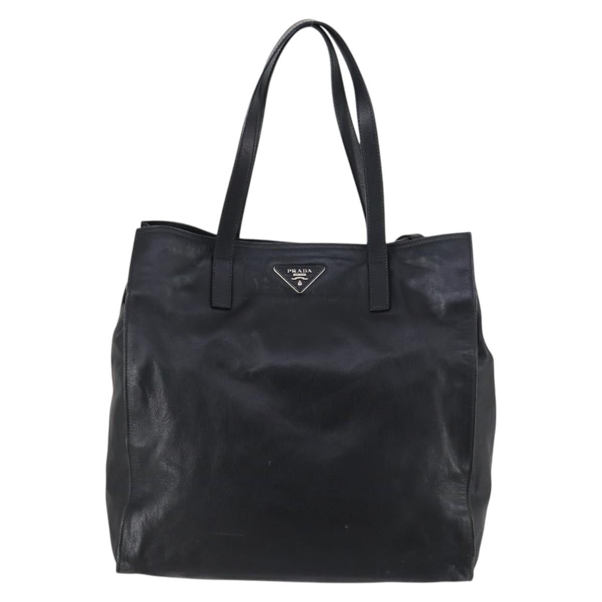 PRADA Tote Bag Leather 2way Black Silver Auth ep10526