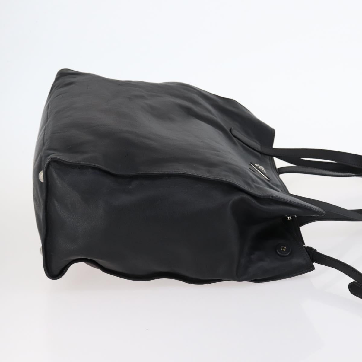 PRADA Tote Bag Leather 2way Black Silver Auth ep10526