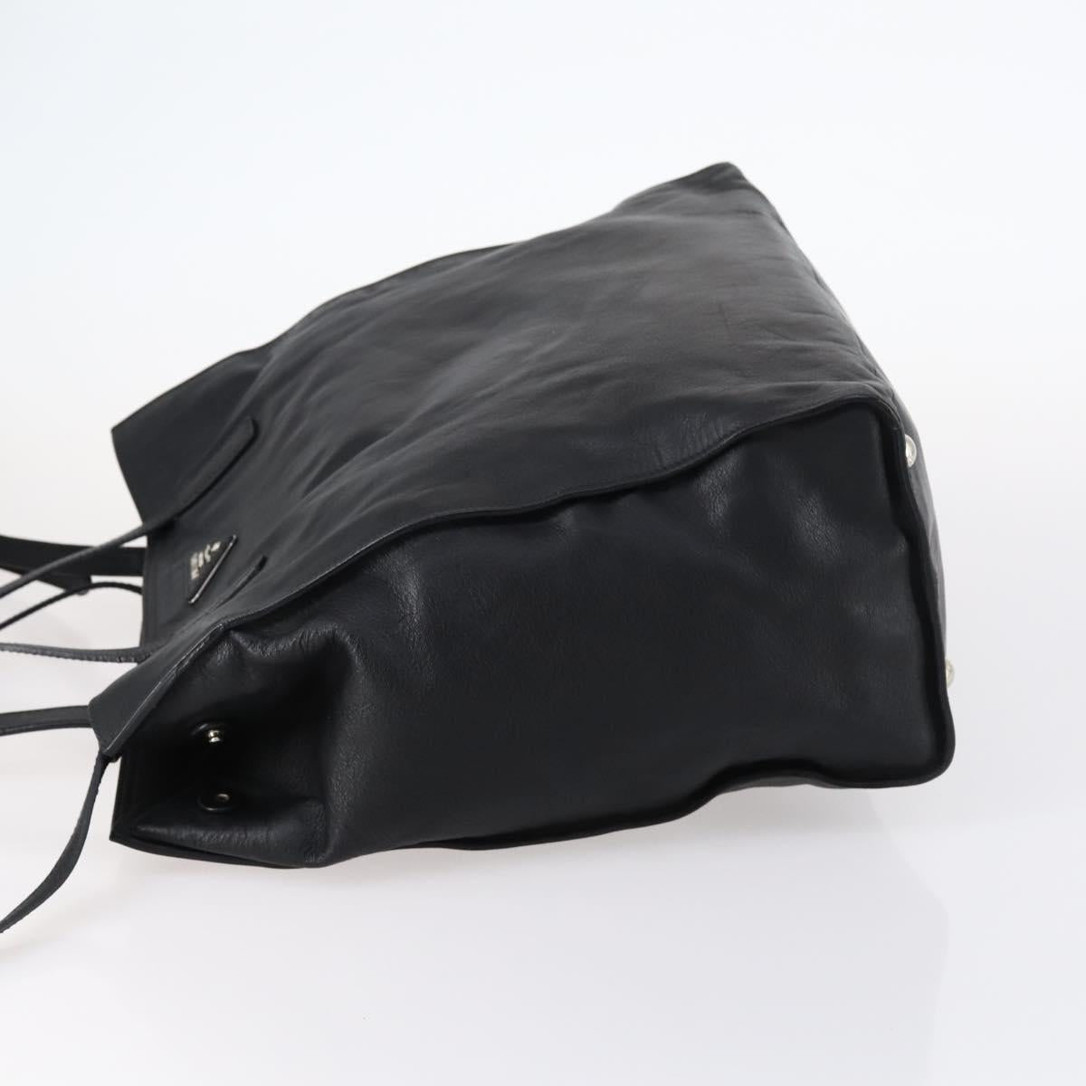 PRADA Tote Bag Leather 2way Black Silver Auth ep10526