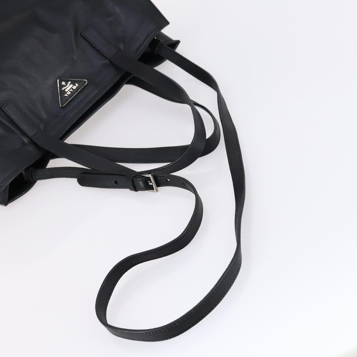 PRADA Tote Bag Leather 2way Black Silver Auth ep10526