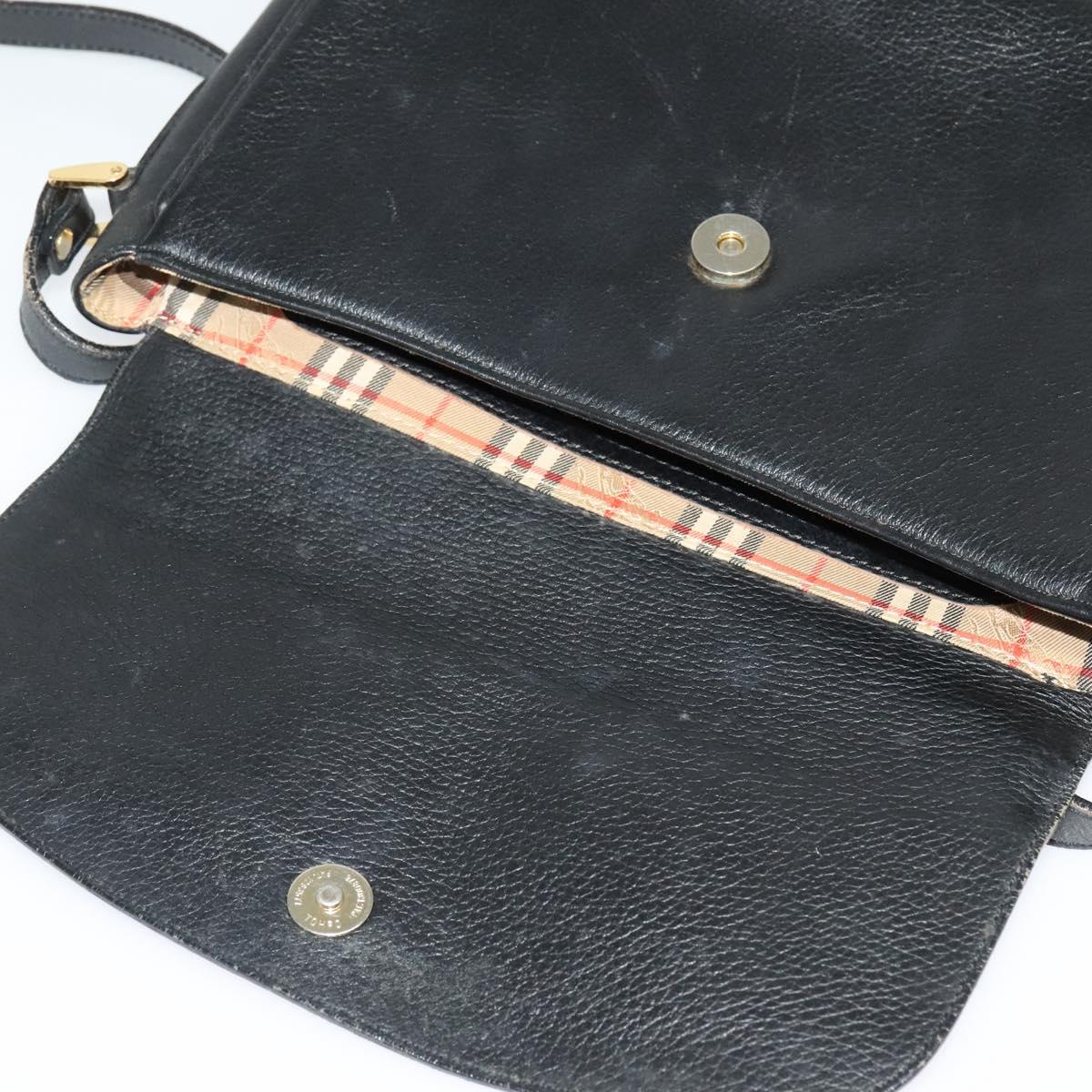 Burberrys Shoulder Bag Leather Gold Black Auth ep10528