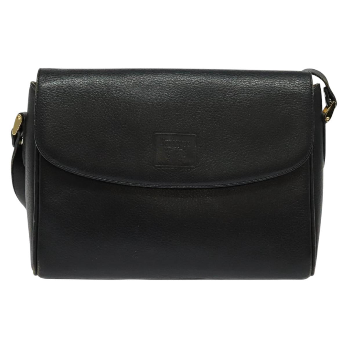 Burberrys Shoulder Bag Leather Gold Black Auth ep10528