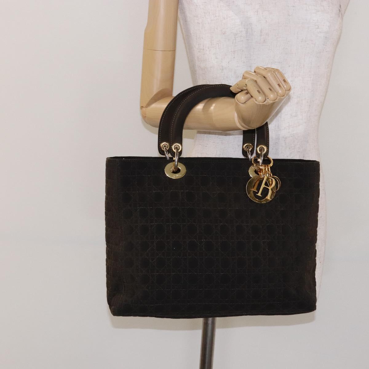 Christian Dior Lady Dior Canage Hand Bag Nylon Khaki Gold Auth ep10529