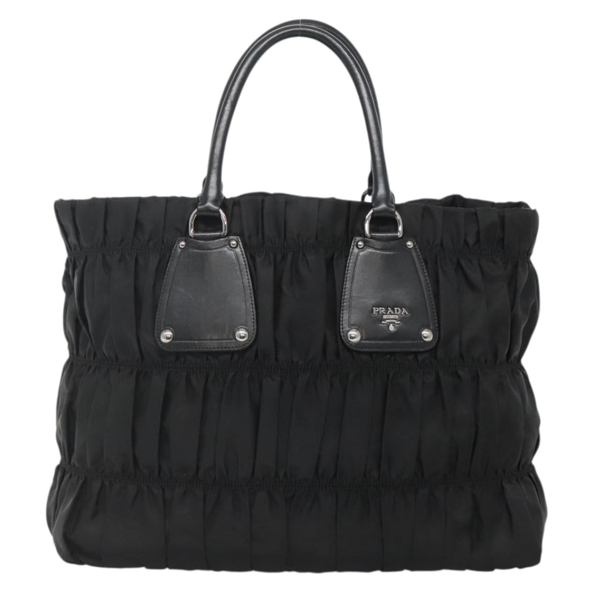 PRADA Tote Bag Nylon Black Silver Auth ep10543