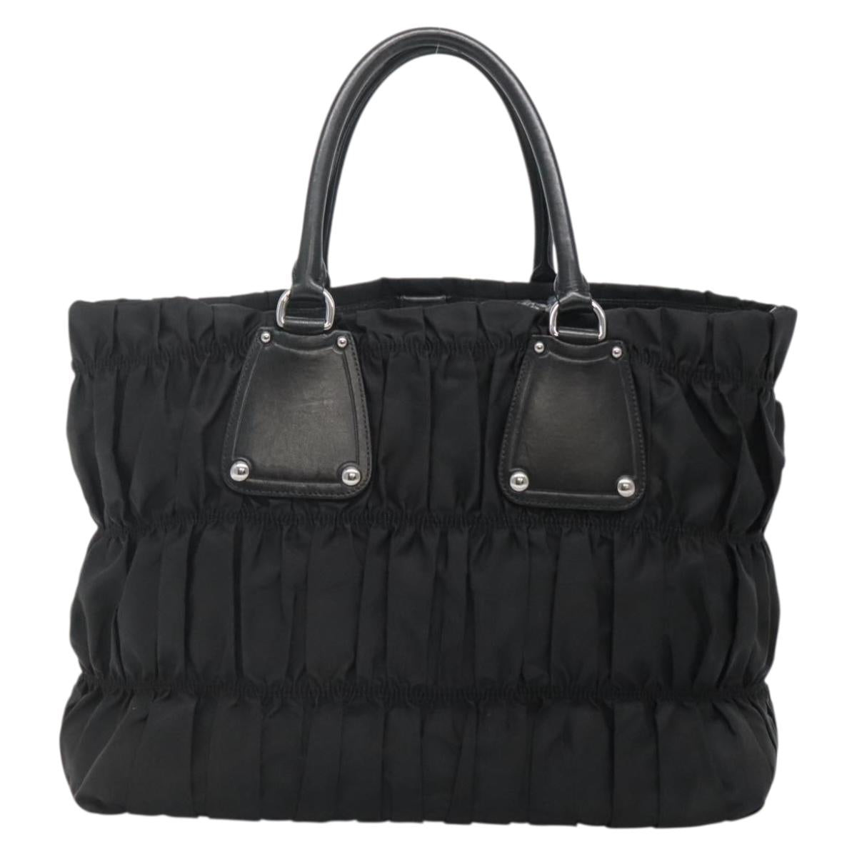 PRADA Tote Bag Nylon Black Silver Auth ep10543