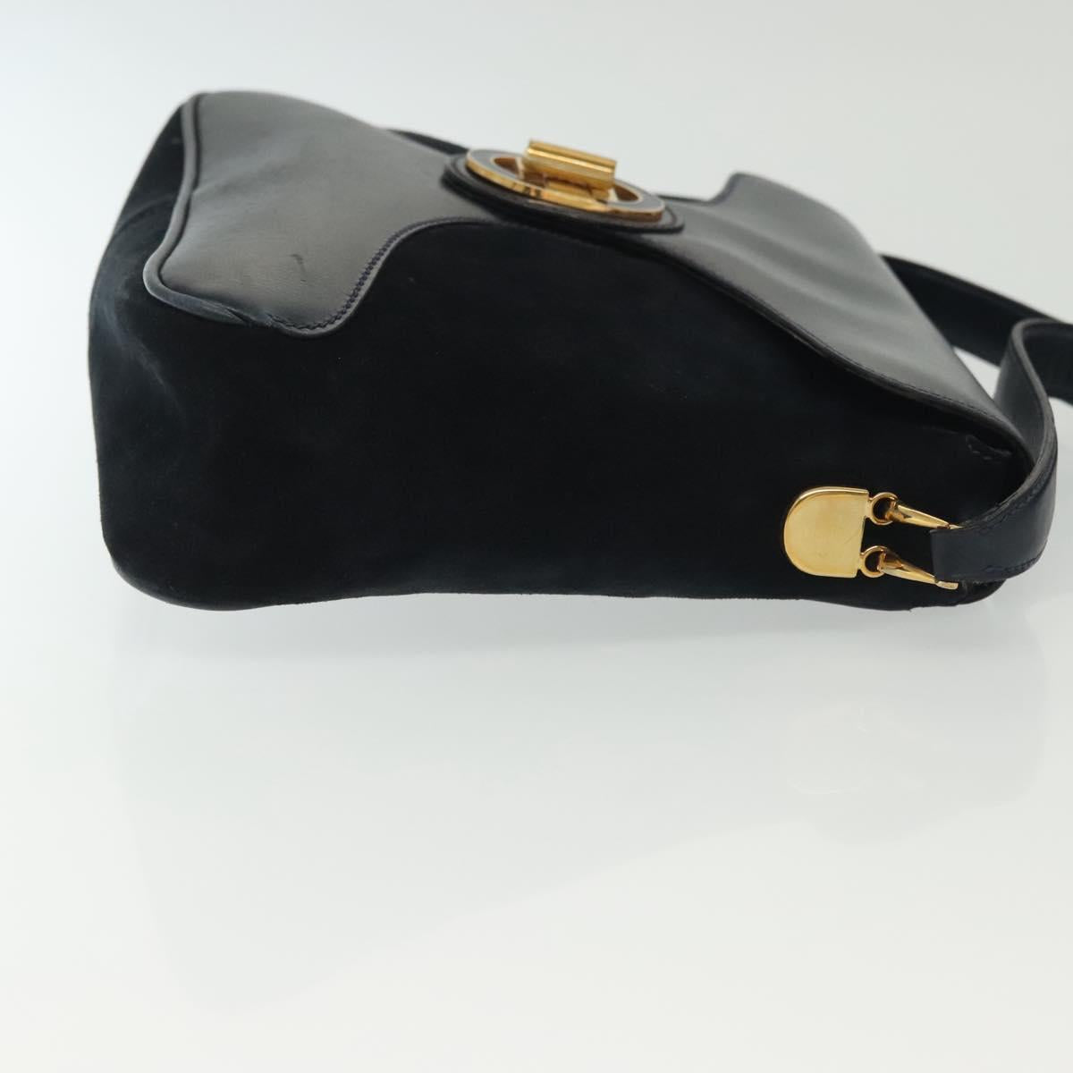 GUCCI Shoulder Bag Suede Navy Gold Auth ep10549