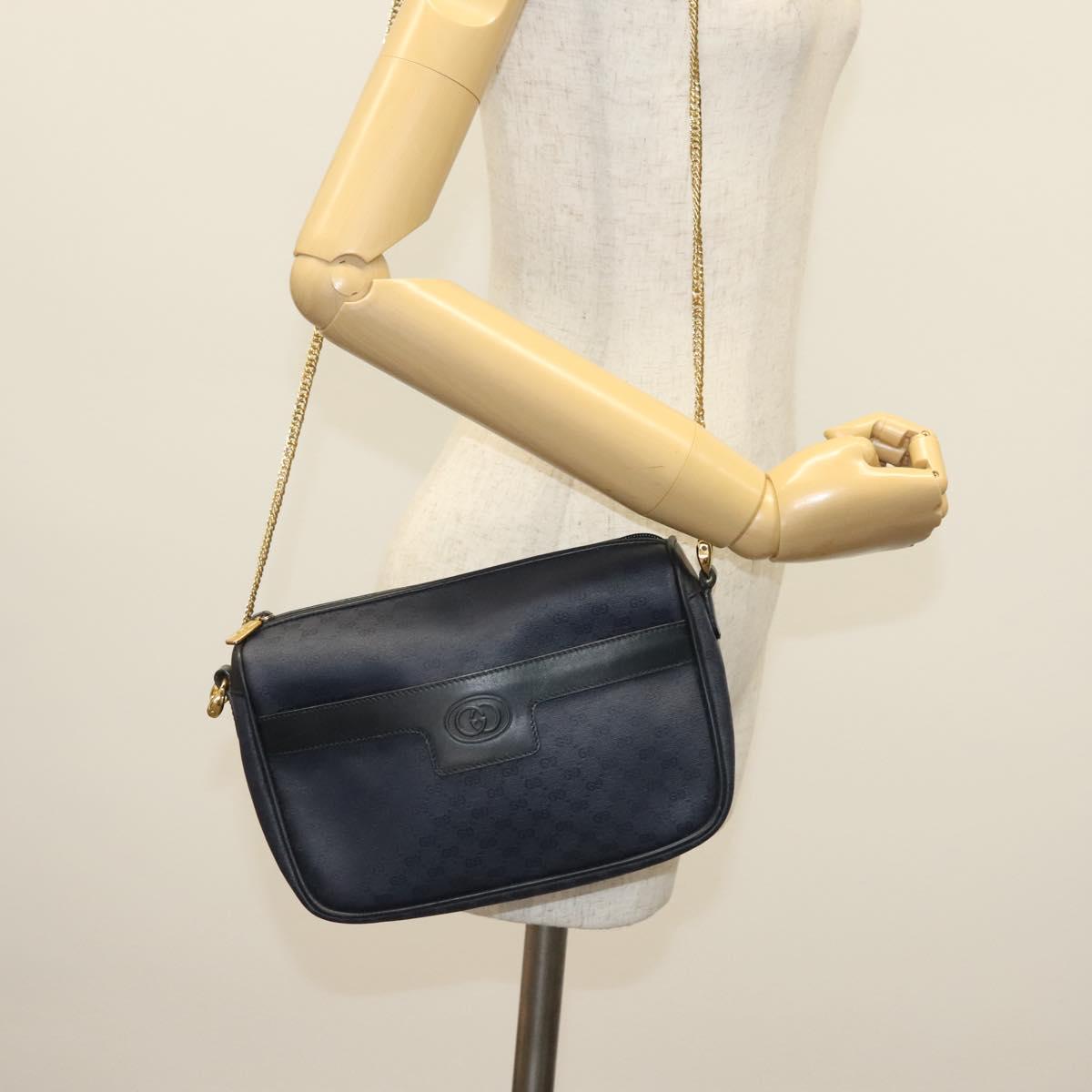 GUCCI Micro GG Supreme Chain Shoulder Bag PVC Navy Gold 001 14 0412 Auth ep10578