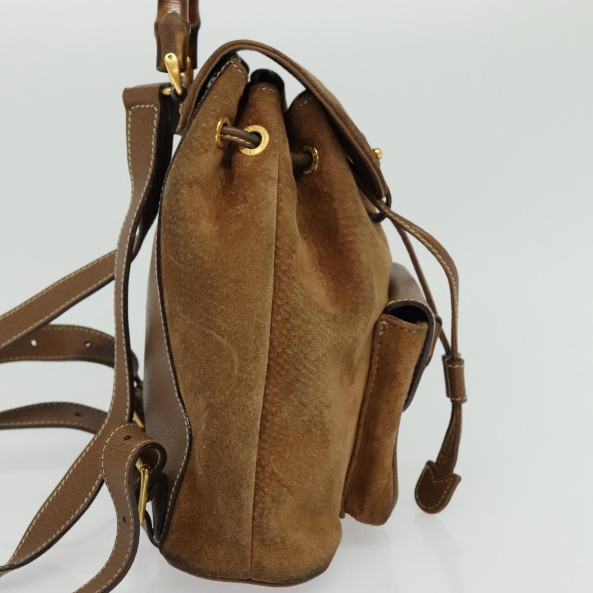 GUCCI Bamboo Backpack Suede Brown Gold 003 58 0030 Auth ep10582
