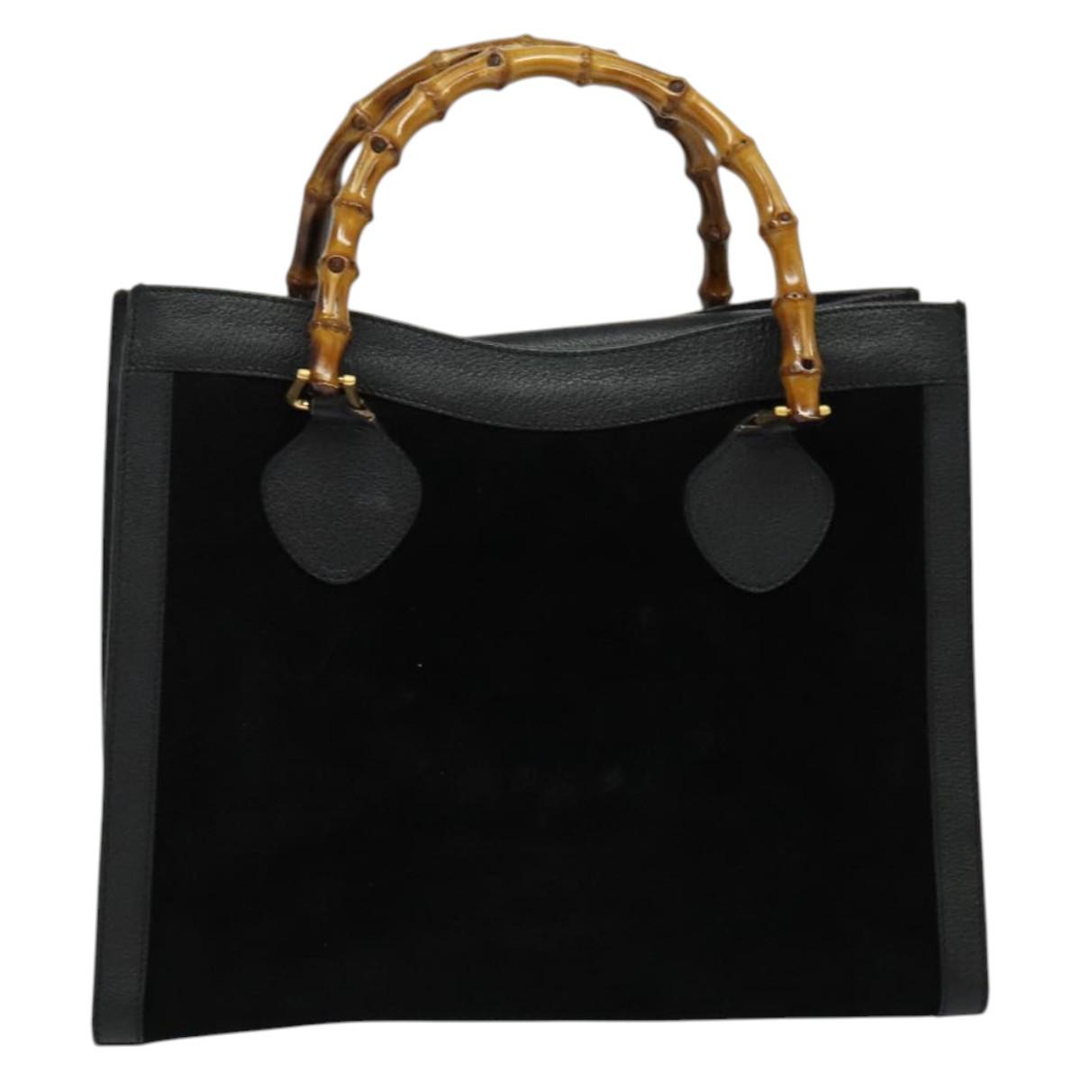 GUCCI Bamboo Hand Bag Suede Leather Black Gold 002 1186 0260 Auth ep10587